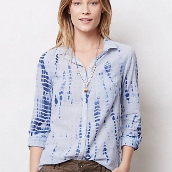 Anthropologie Hei Hei blue and white striped tie dyed Shibori tunic top - Picture 1 of 8